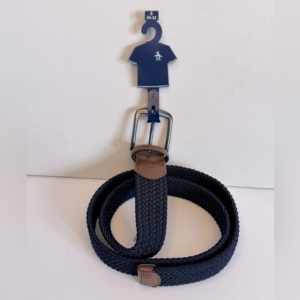 Men's Navy Woven Belt with Brown Accents